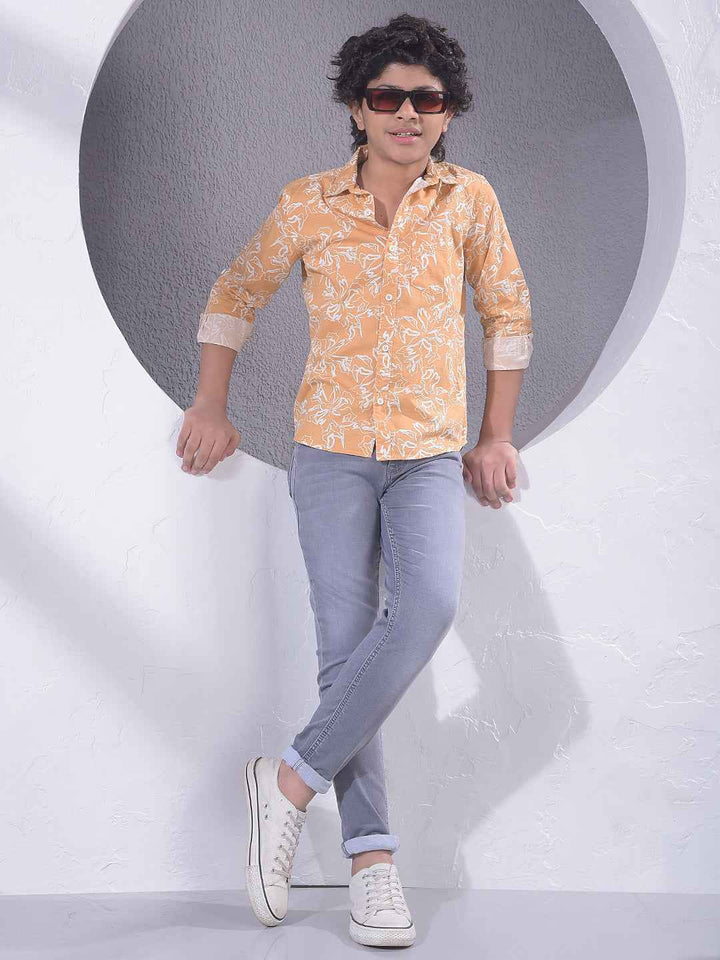 Orange Floral Print Shirt