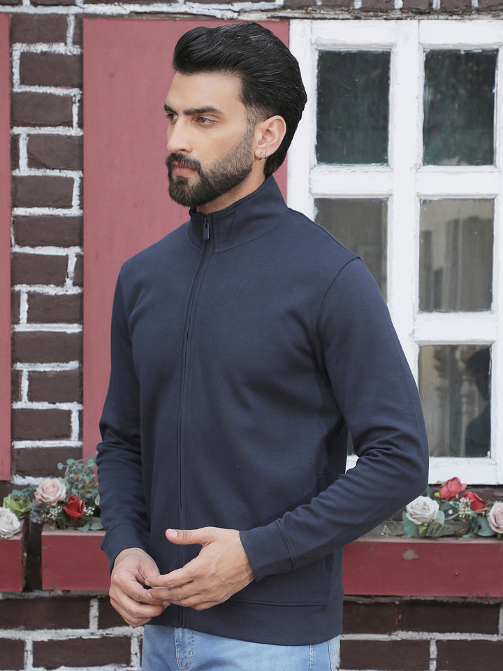 Navy Blue Front Open Sweatshirt