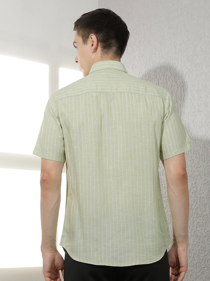 Green Vertical Striped Linen Shirt