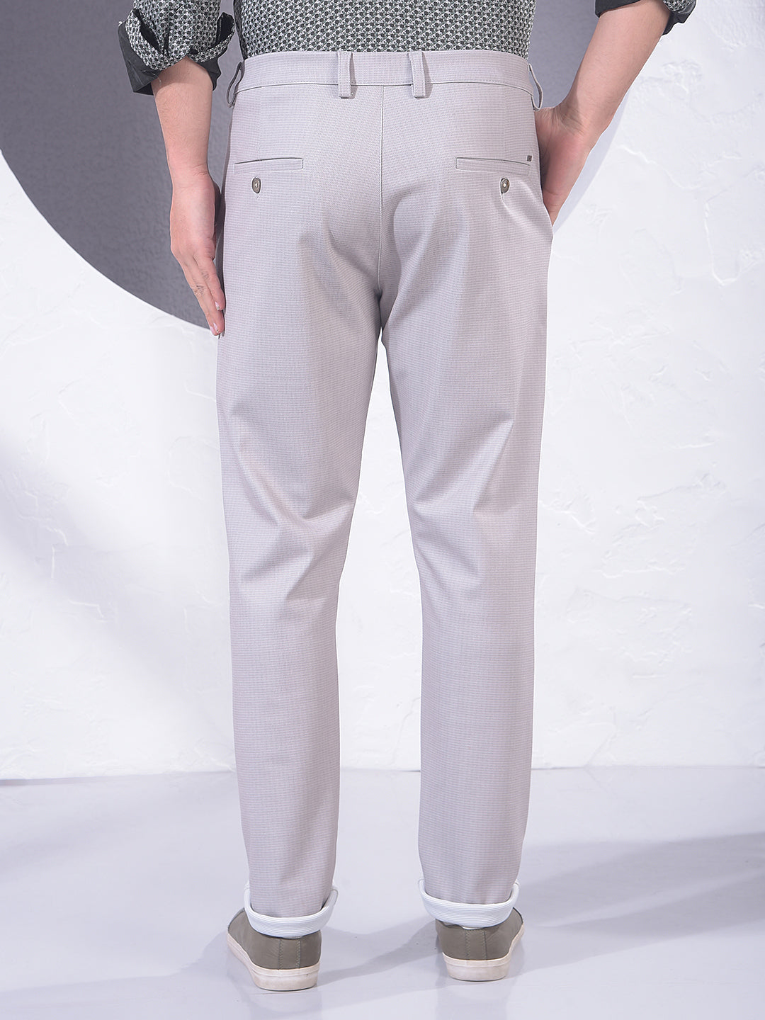 Beige Printed Knitted Trousers