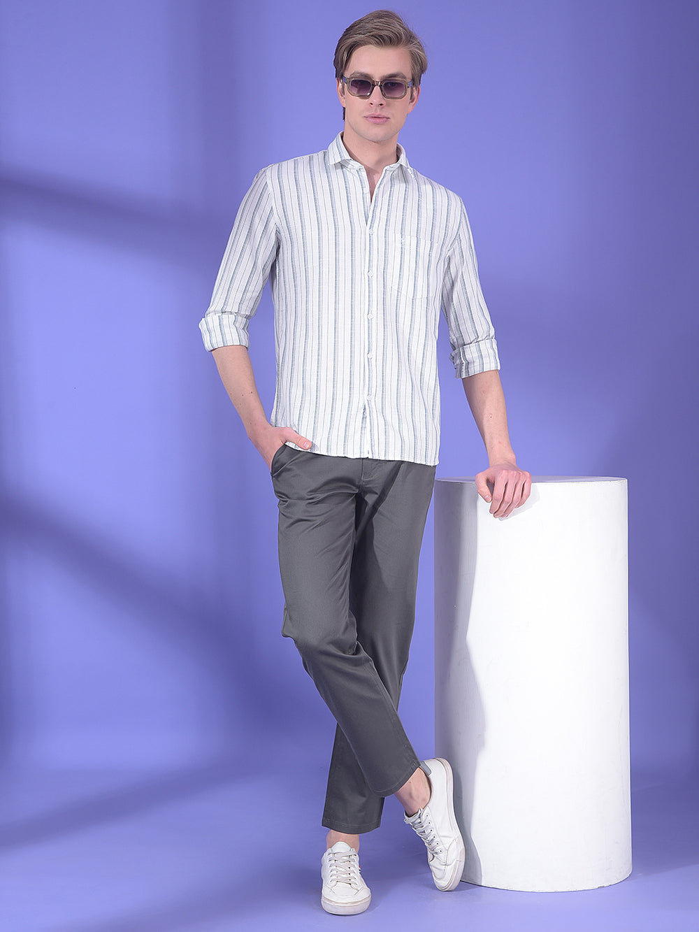 White Vertical Stripes 100% Cotton Shirt