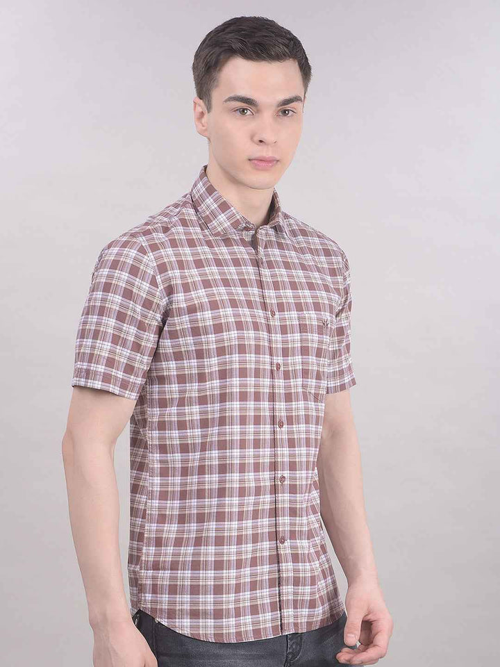 100% Cotton Brown Checked Shirt