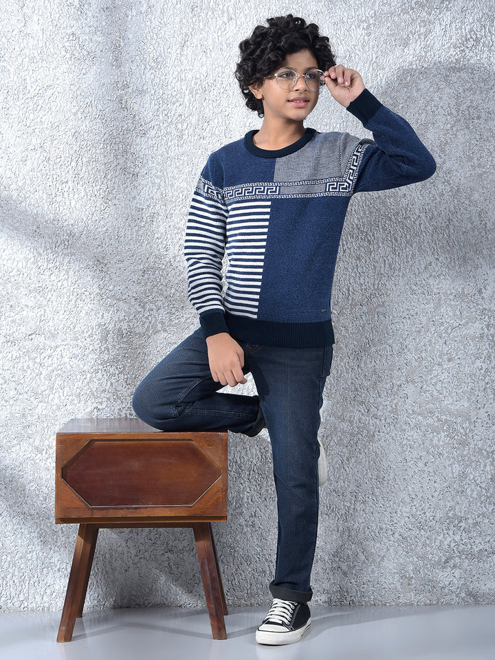 Navy Blue Jacquard Sweater