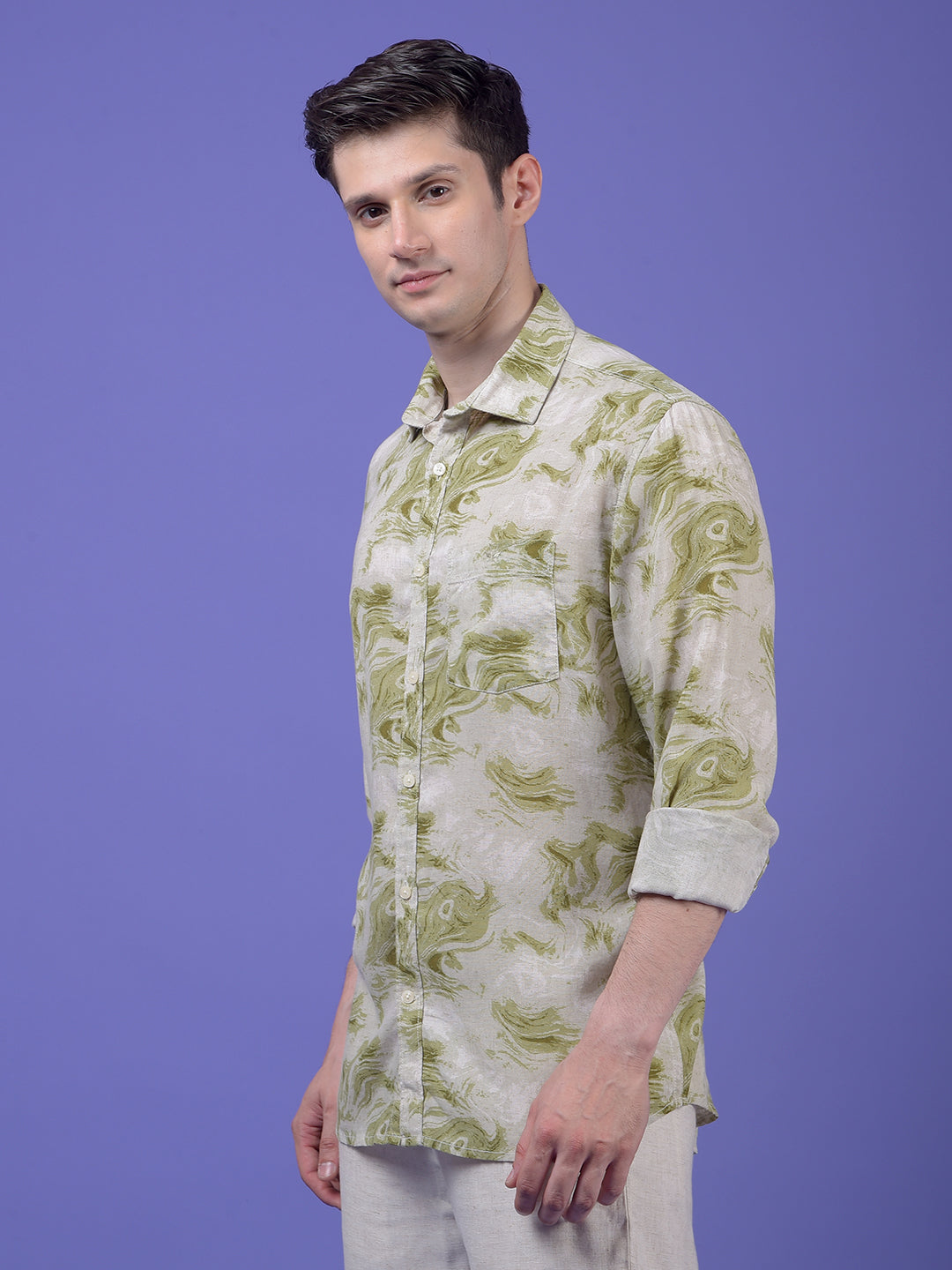 Green Printed Linen Shirt