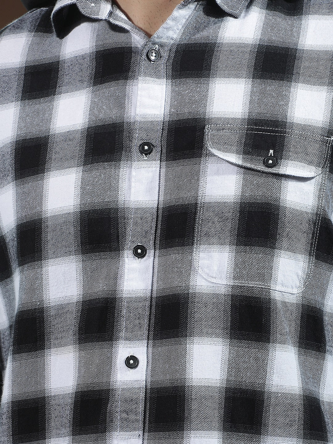 Black Checked 100% Cotton Hooded Shirt