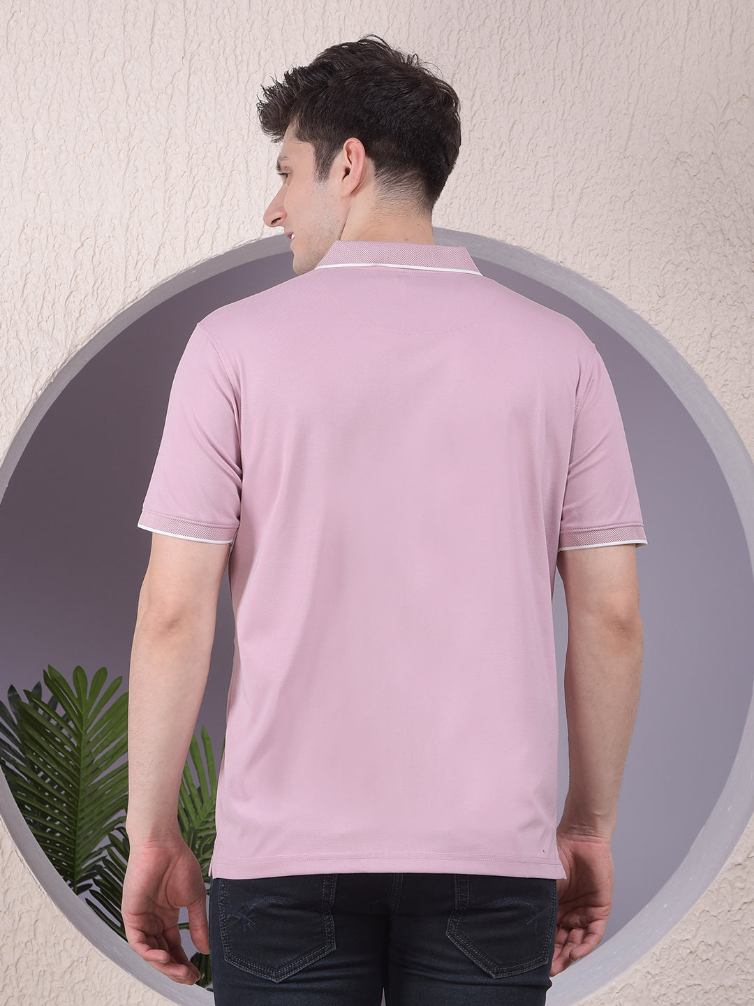 Peach Polo-Neck T-Shirt