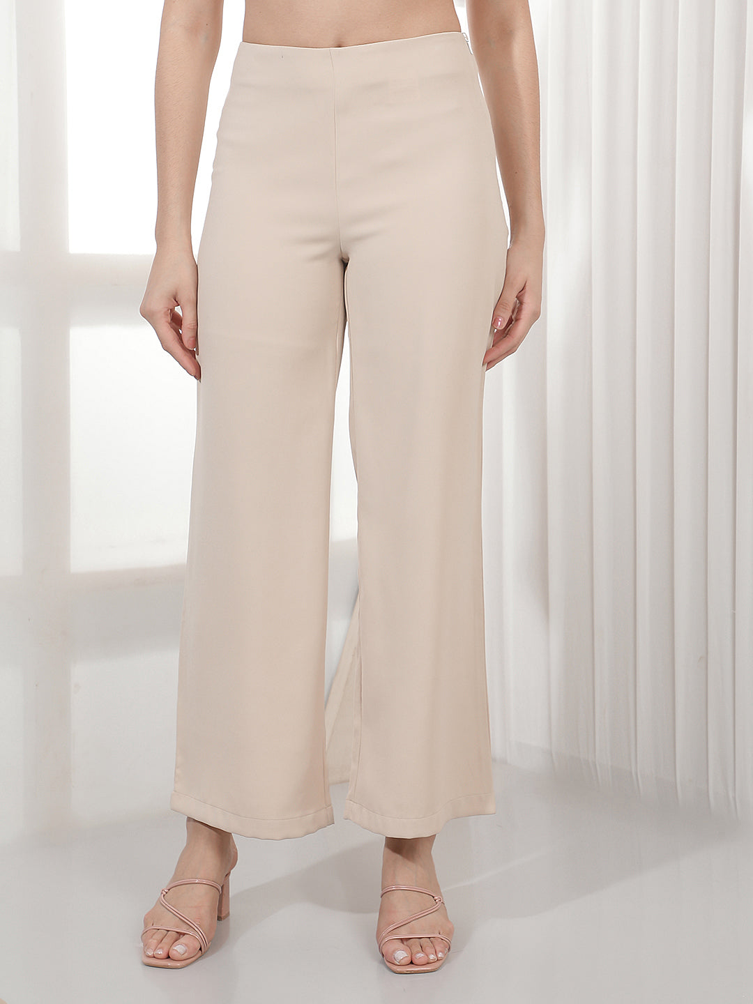 Beige Wide Leg Trousers