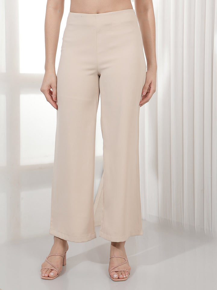 Beige Wide Leg Trousers