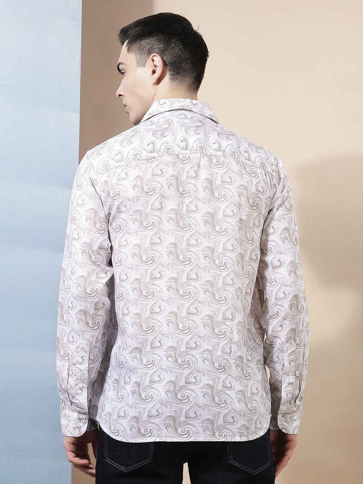 Linen Brown Abstract Print Shirt