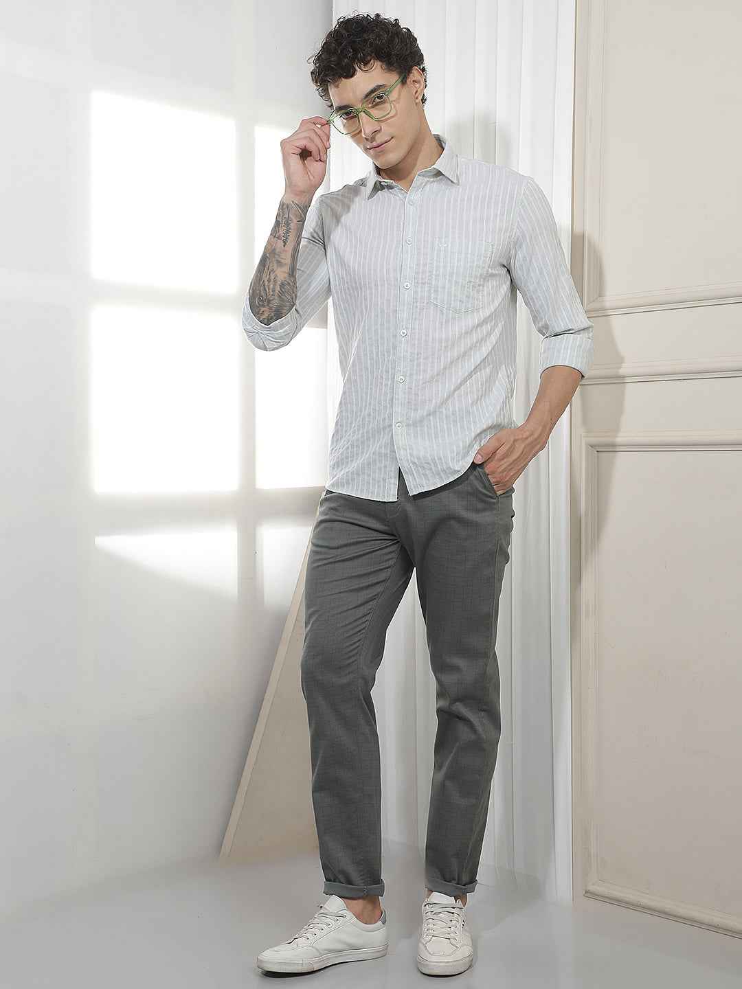Green Vertical Stripes Shirt