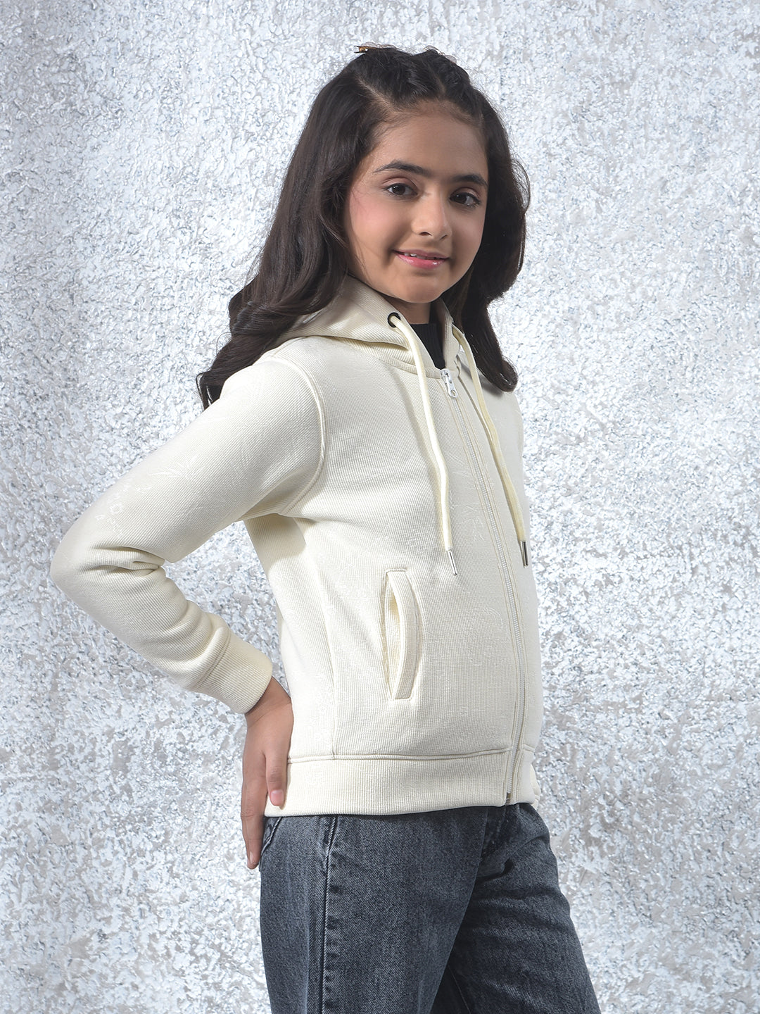 Cream Floral Print Hooded Neck Sweatshirt