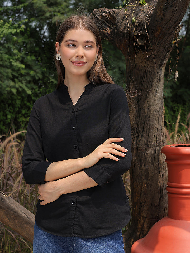 Black V-Neck 100% Cotton Shirt