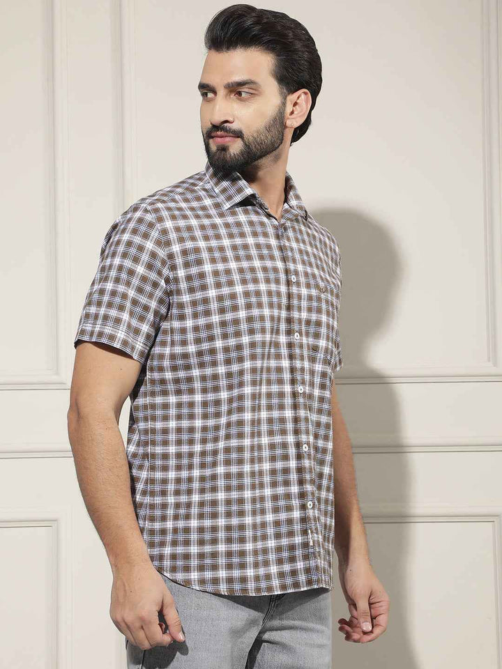 Brown Checked 100% Cotton Shirt
