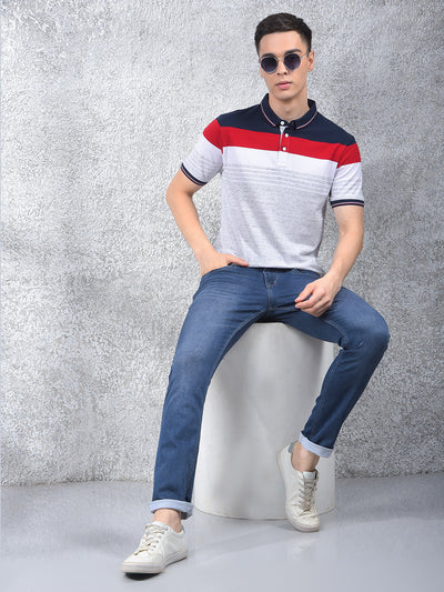 Multi-Color Color-Blocked Polo Neck T-Shirt