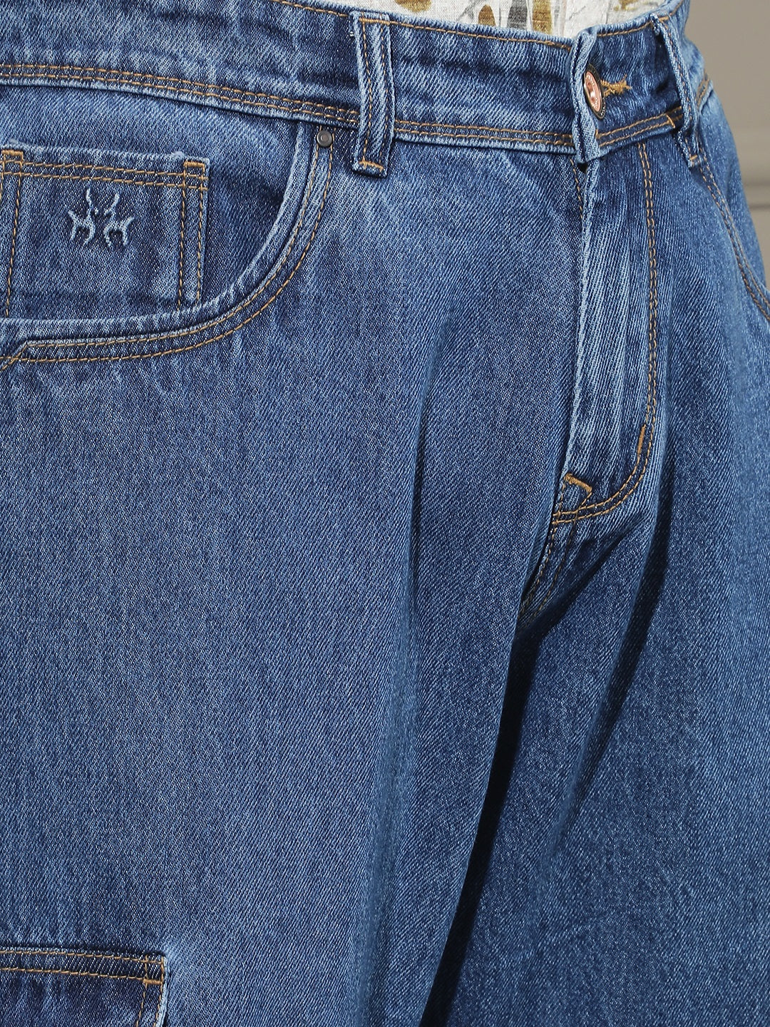 Navy Blue 100% Cotton Cargo Jeans