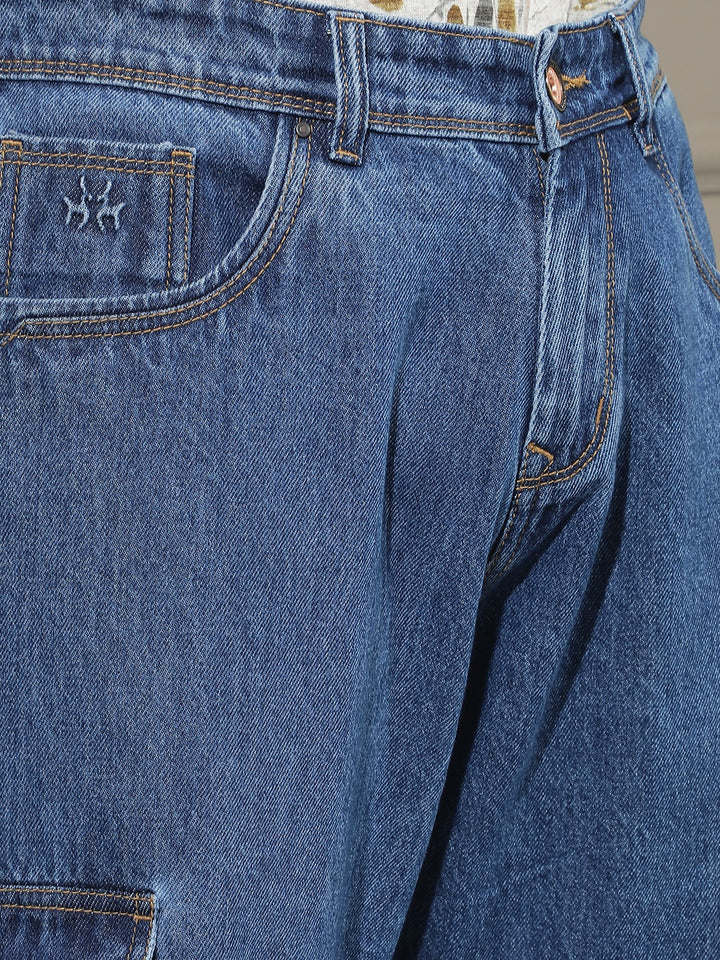 Navy Blue 100% Cotton Cargo Jeans