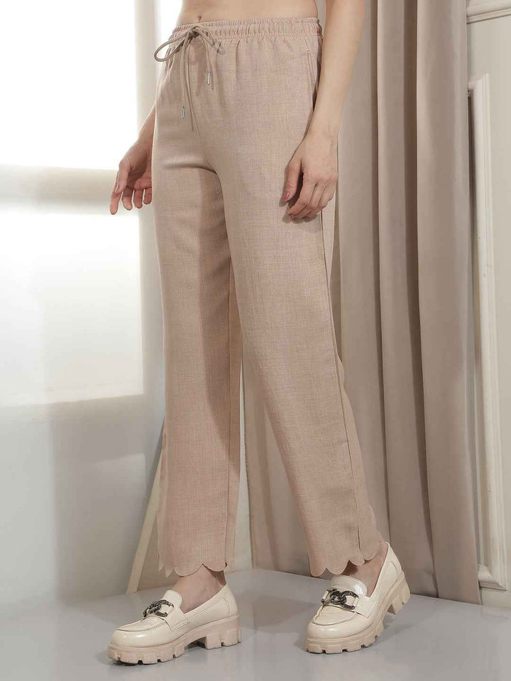 Structured Brown Straight Trousers