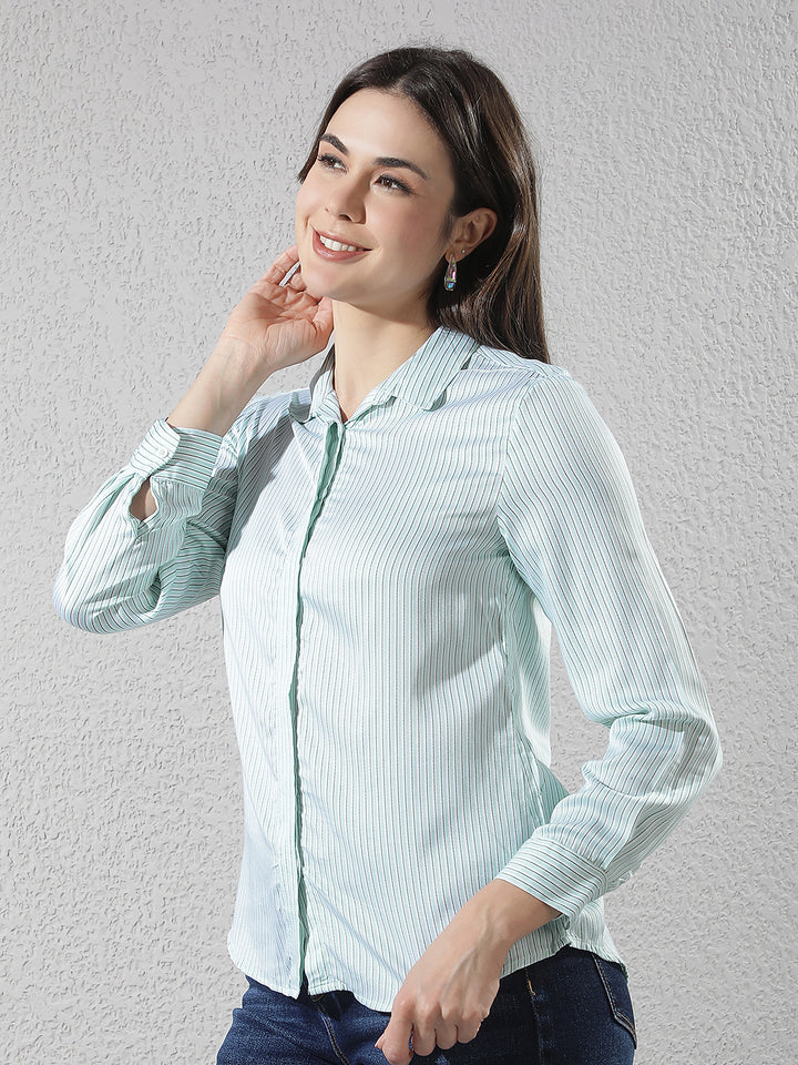 Green Vertical Striped Modal Shirt
