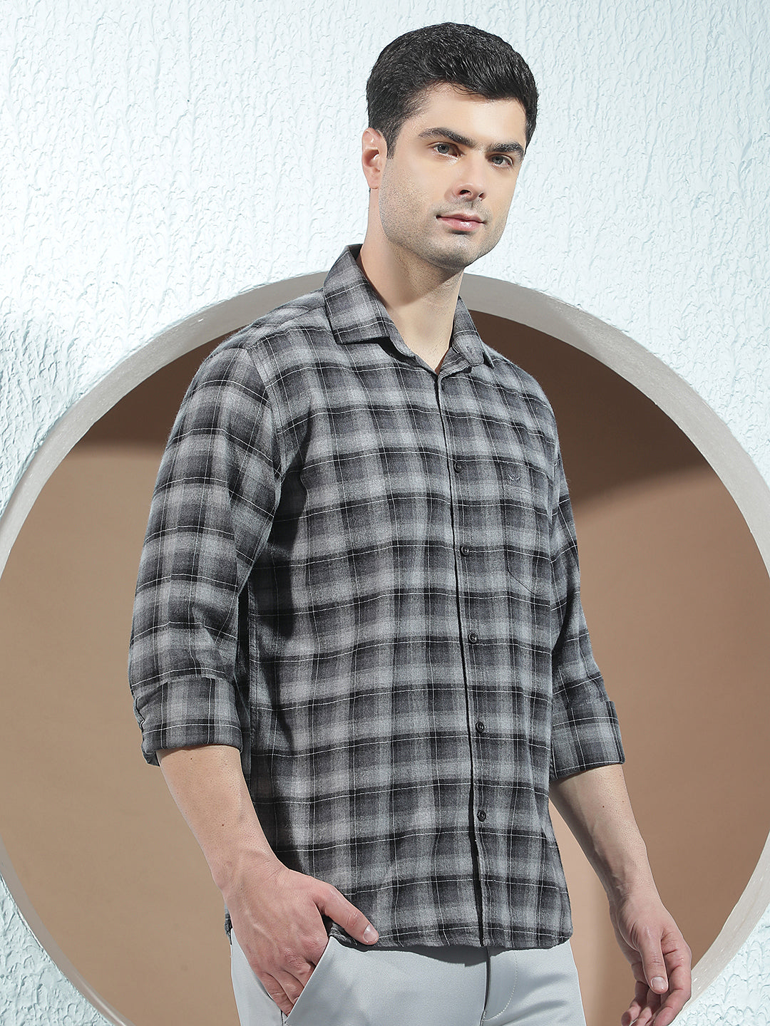 100% Cotton Grey Checked Shirt