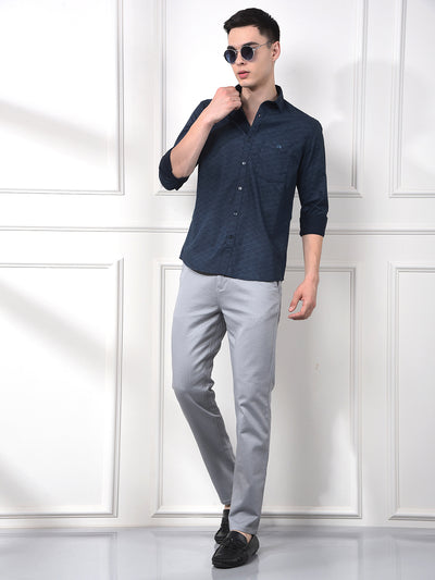 Navy Blue Printed 100% Cotton Shirt