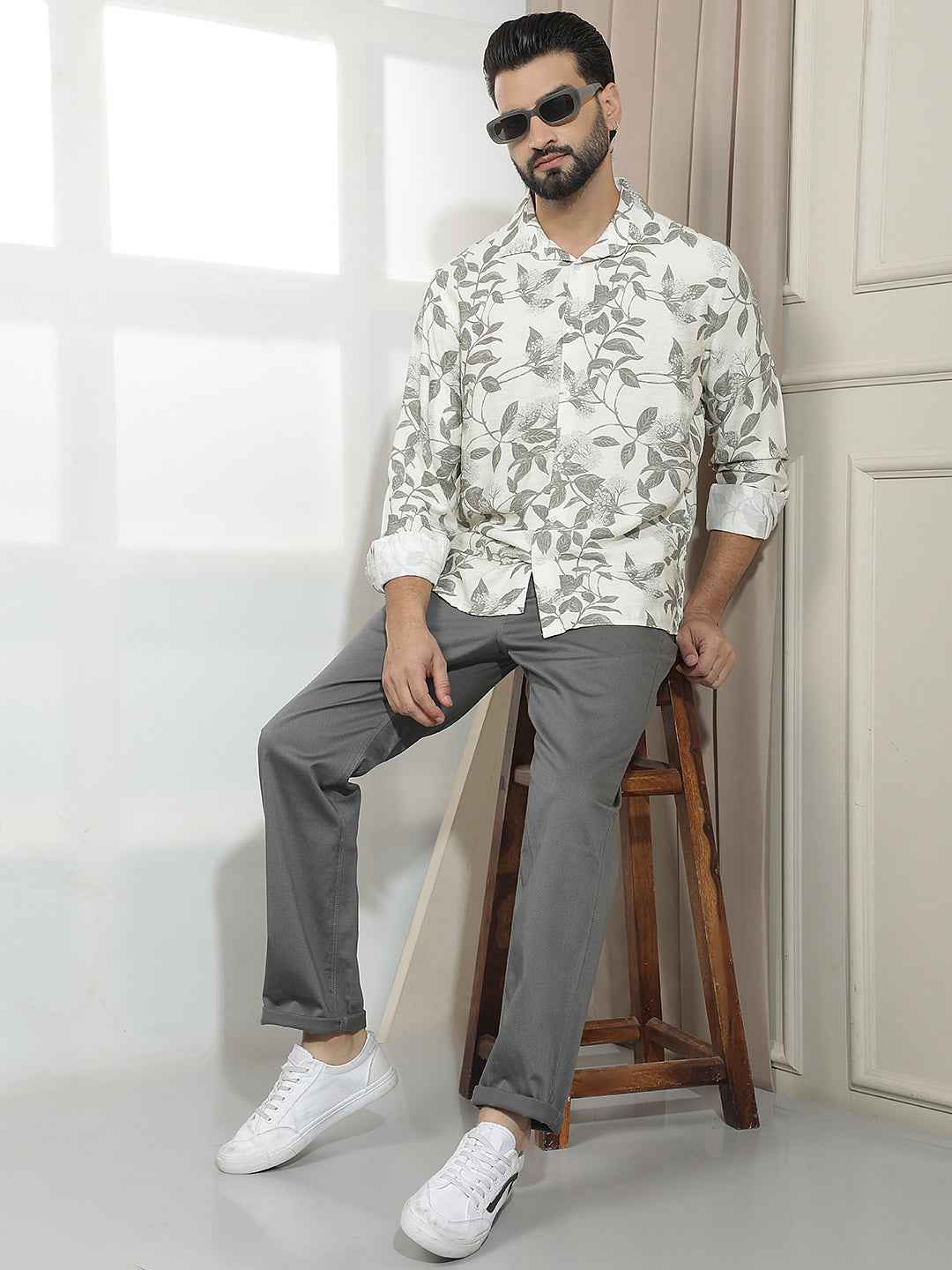 Olive Floral Print Shirt