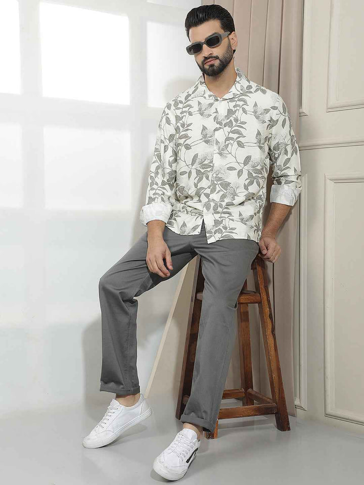 Olive Floral Print Shirt