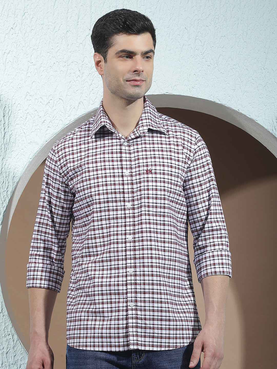 100% Cotton Maroon Checked Shirt