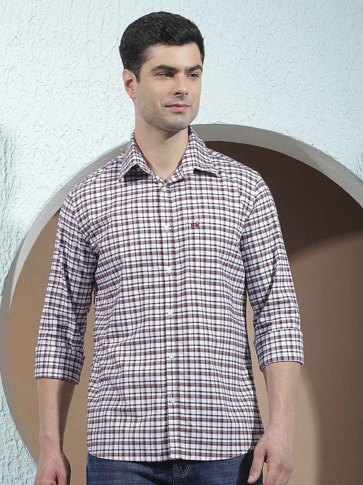 100% Cotton Maroon Checked Shirt
