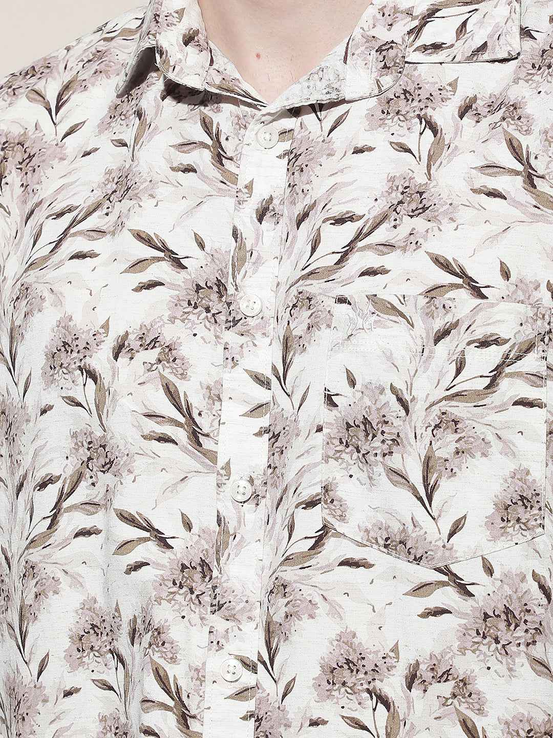 Brown Floral Print Linen Shirt