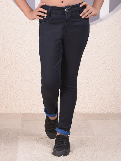 Navy Blue Skinny High-Waist Jeans