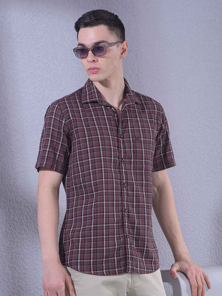 Wine 100% Cotton Checked Shirt