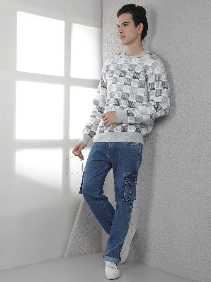 Grey Printed Acrylic Sweater