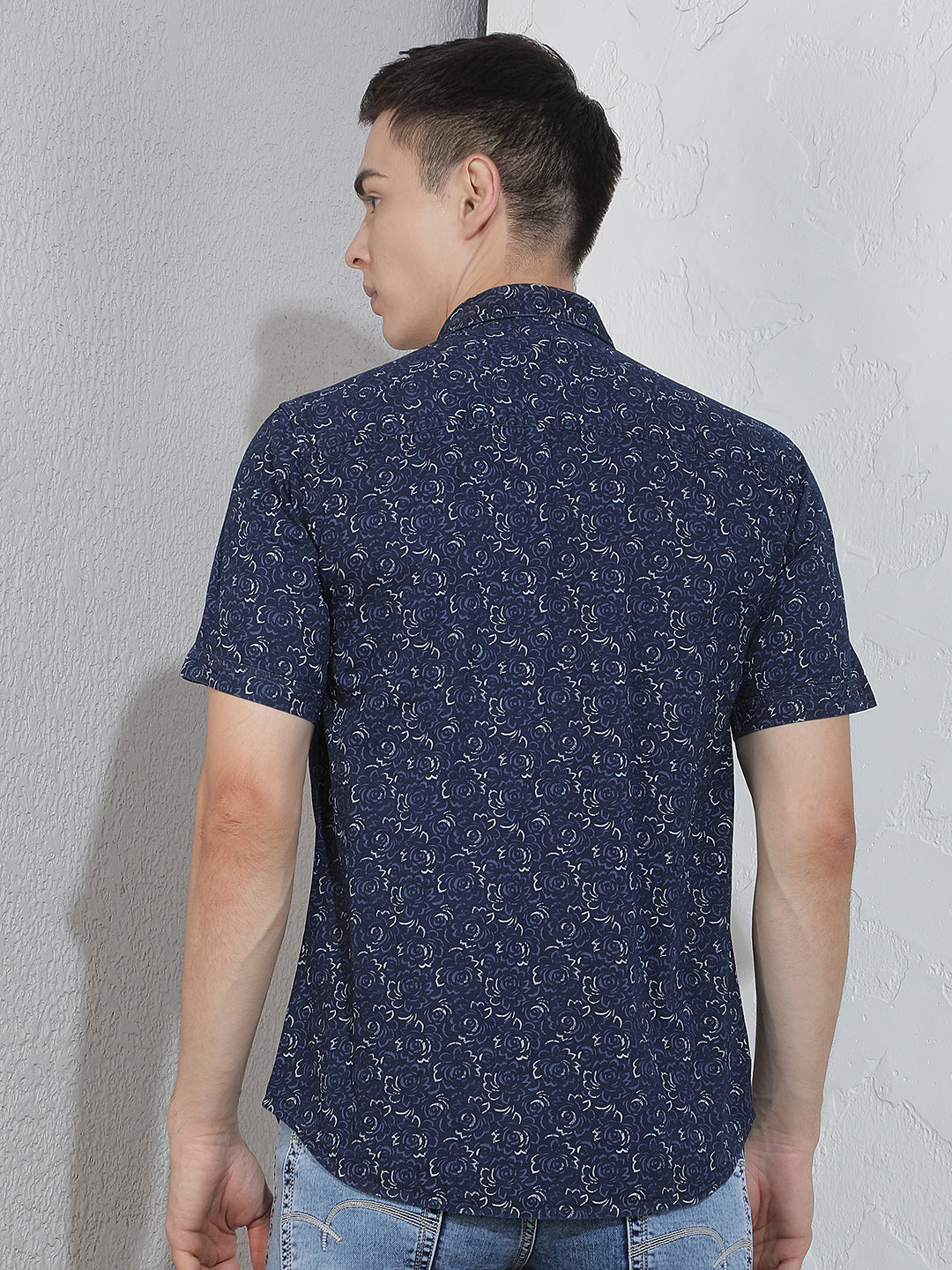 Blue Floral Print 100% Cotton Shirt