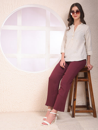 Beige Embellished V-Neck Top