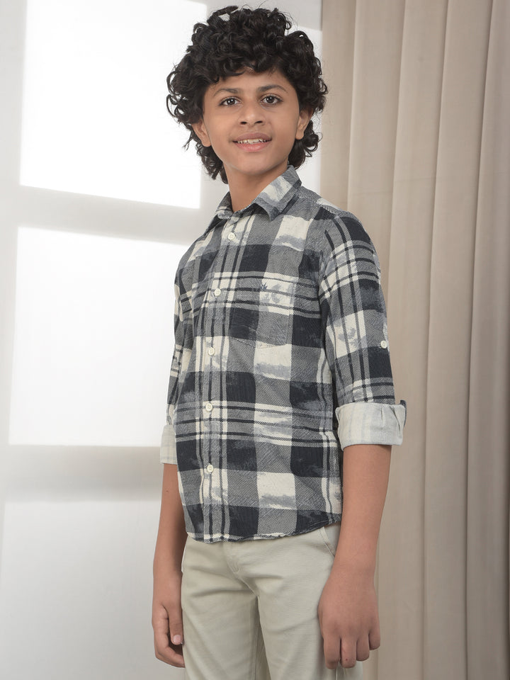 Blue Checked 100% Cotton Corduroy Shirt