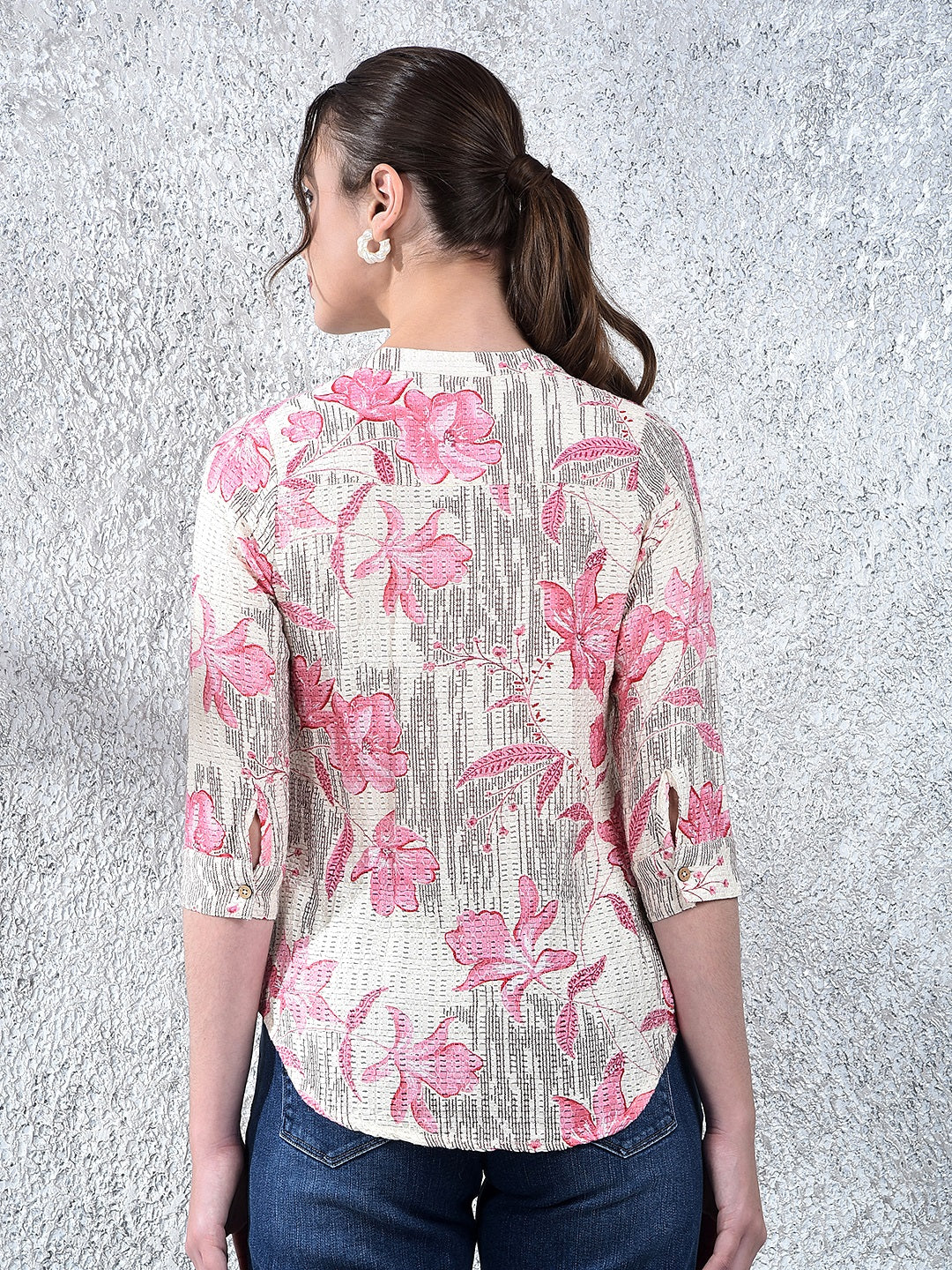 Pink Floral Print V-Neck Top