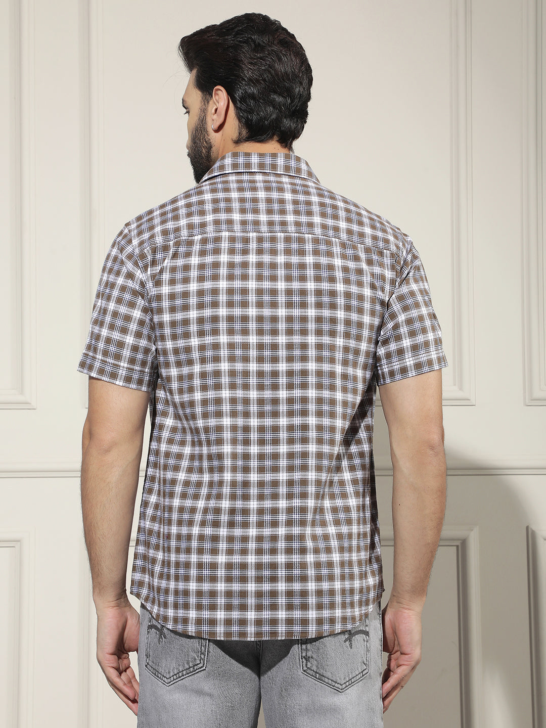Brown Checked 100% Cotton Shirt