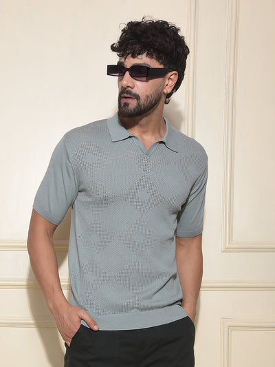 Green Jacquard Polo Neck T-Shirt
