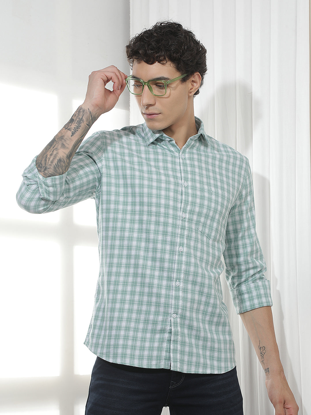 Green Checked 100% Cotton Shirt