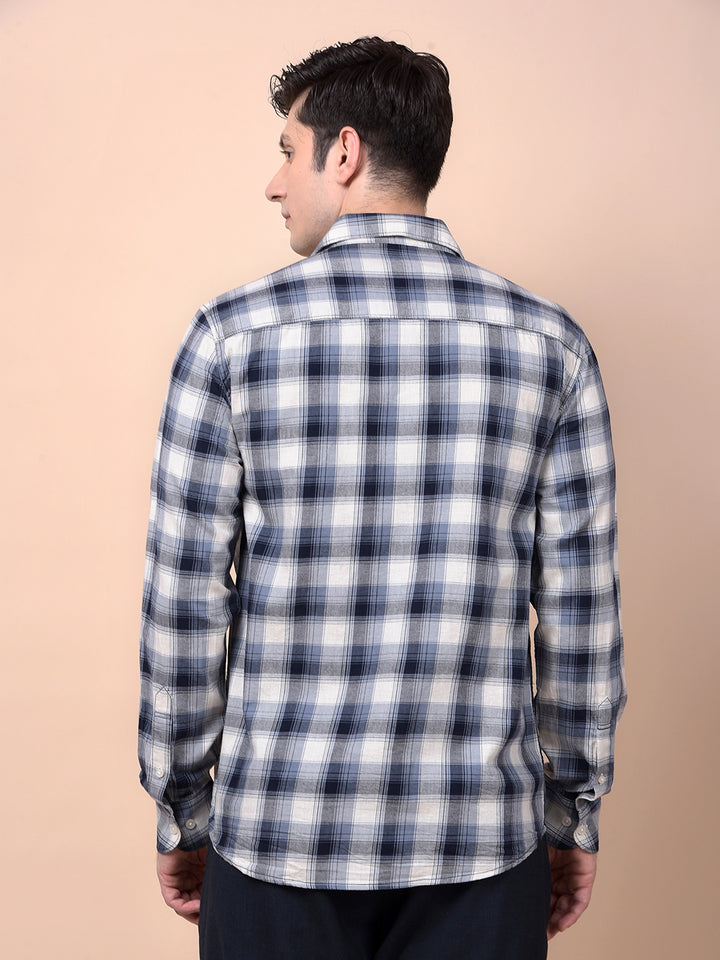 Navy Blue Checked 100% Cotton Shirt