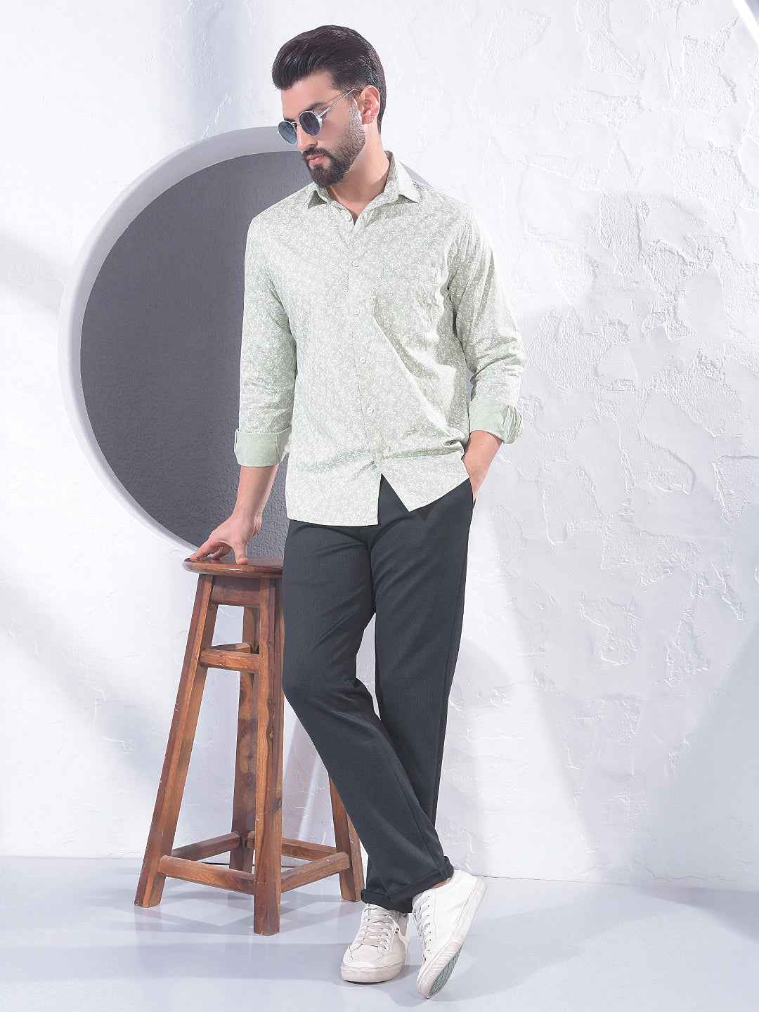 Green Floral Print 100% Cotton Shirt