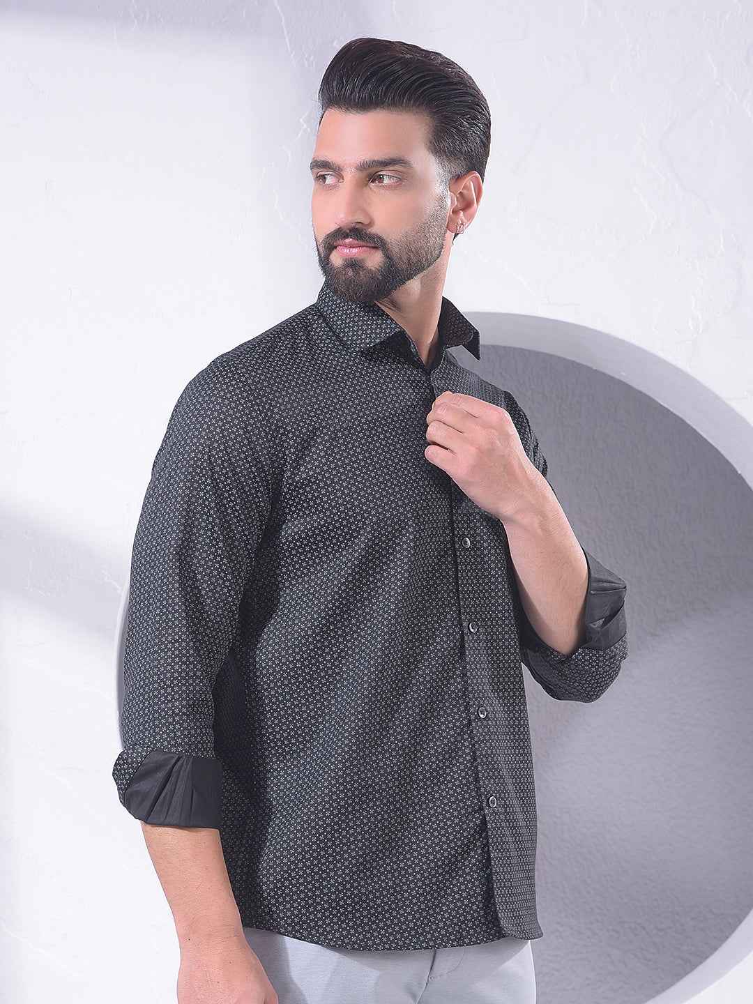 Black Abstract Print Modal Shirt