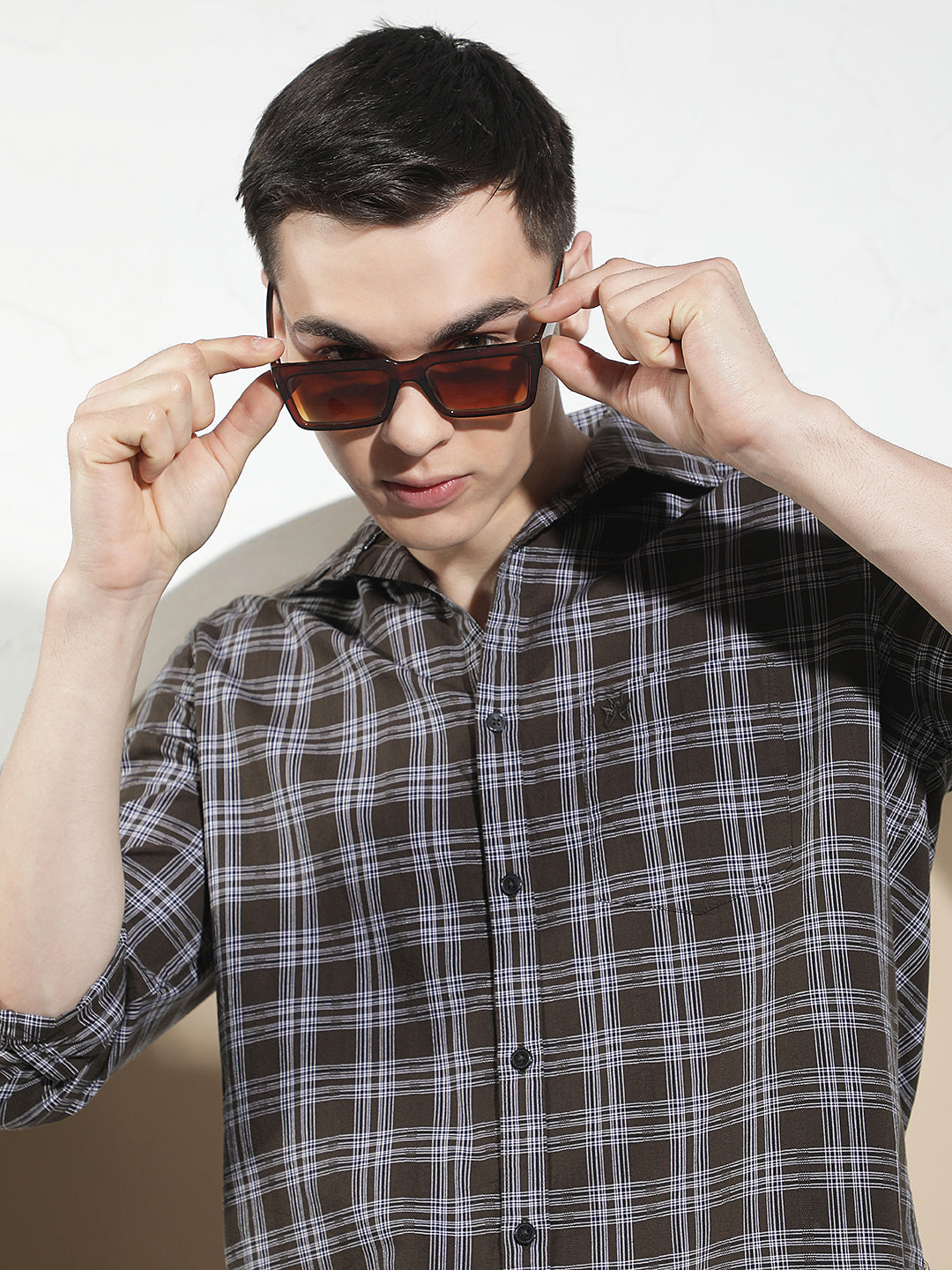 Brown 100% Cotton Checked Shirt