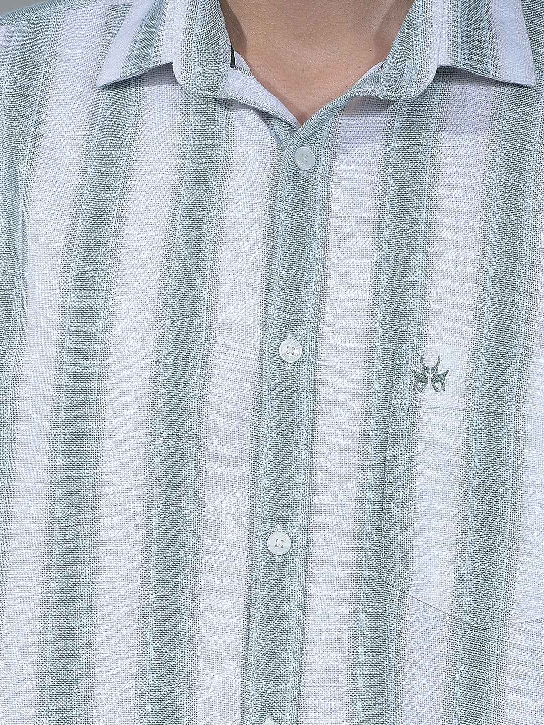 Green Vertical Striped 100% Cotton Shirt
