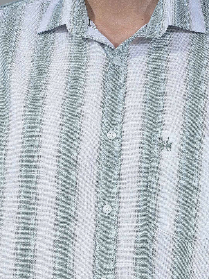 Green Vertical Striped 100% Cotton Shirt