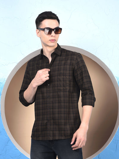 Brown Checked 100% Cotton Shirt