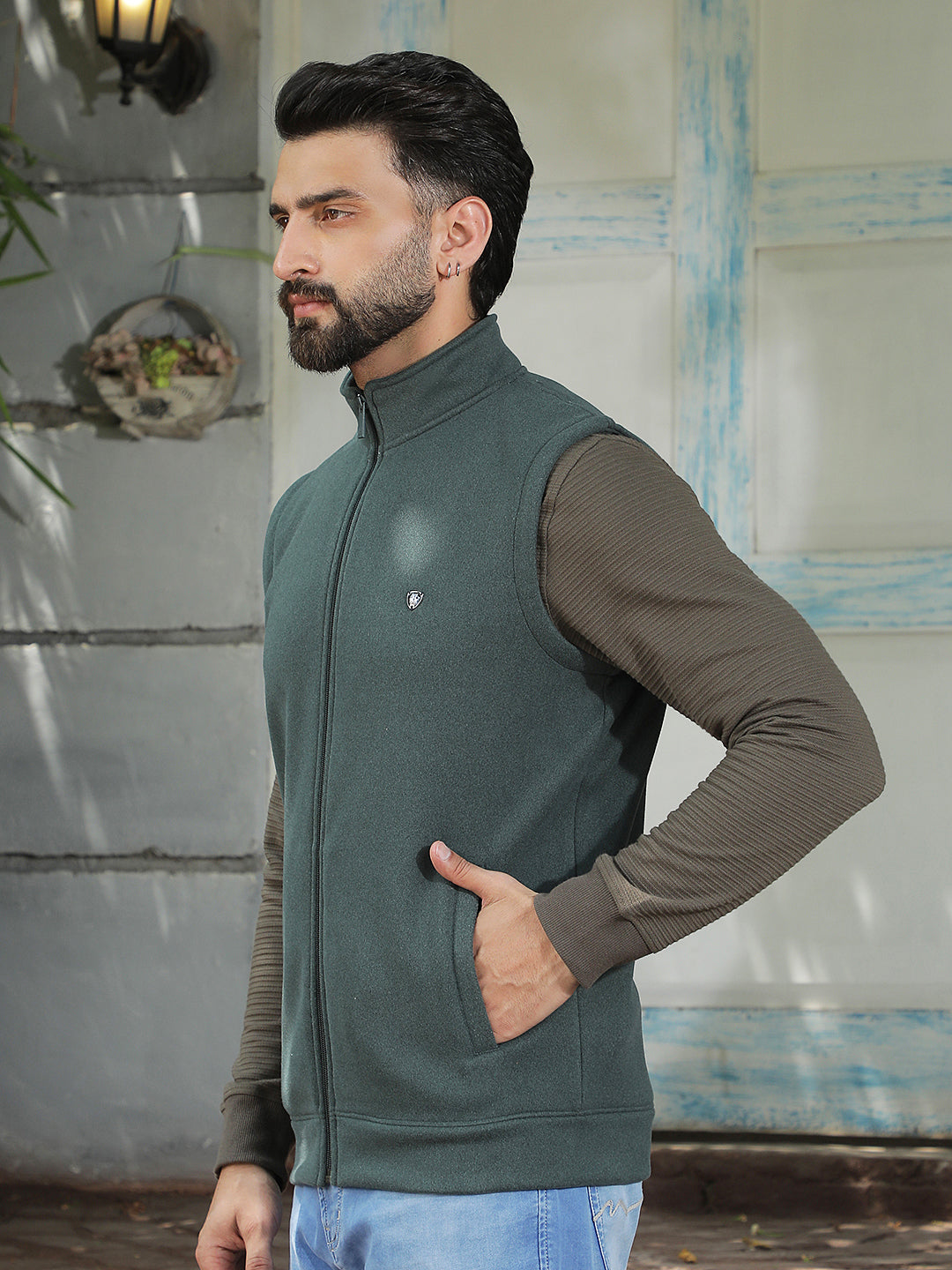 Green High Neck Sleeveless Sweatshirt