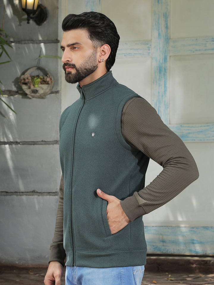 Green High Neck Sleeveless Sweatshirt