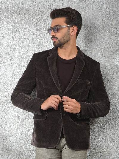 Wine Notched Lapel Knitted Single-Breasted Blazer