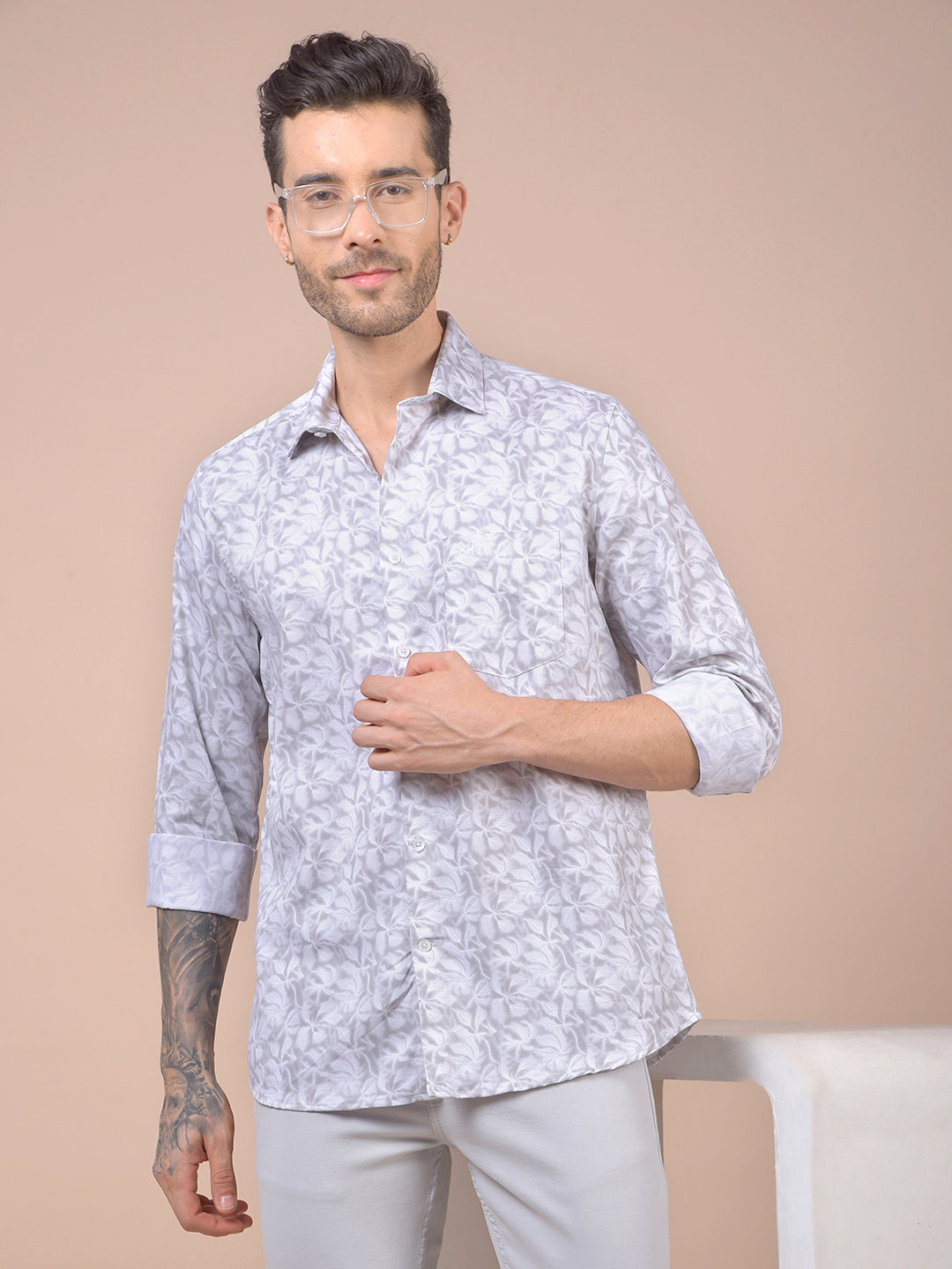Grey Floral Print Shirt
